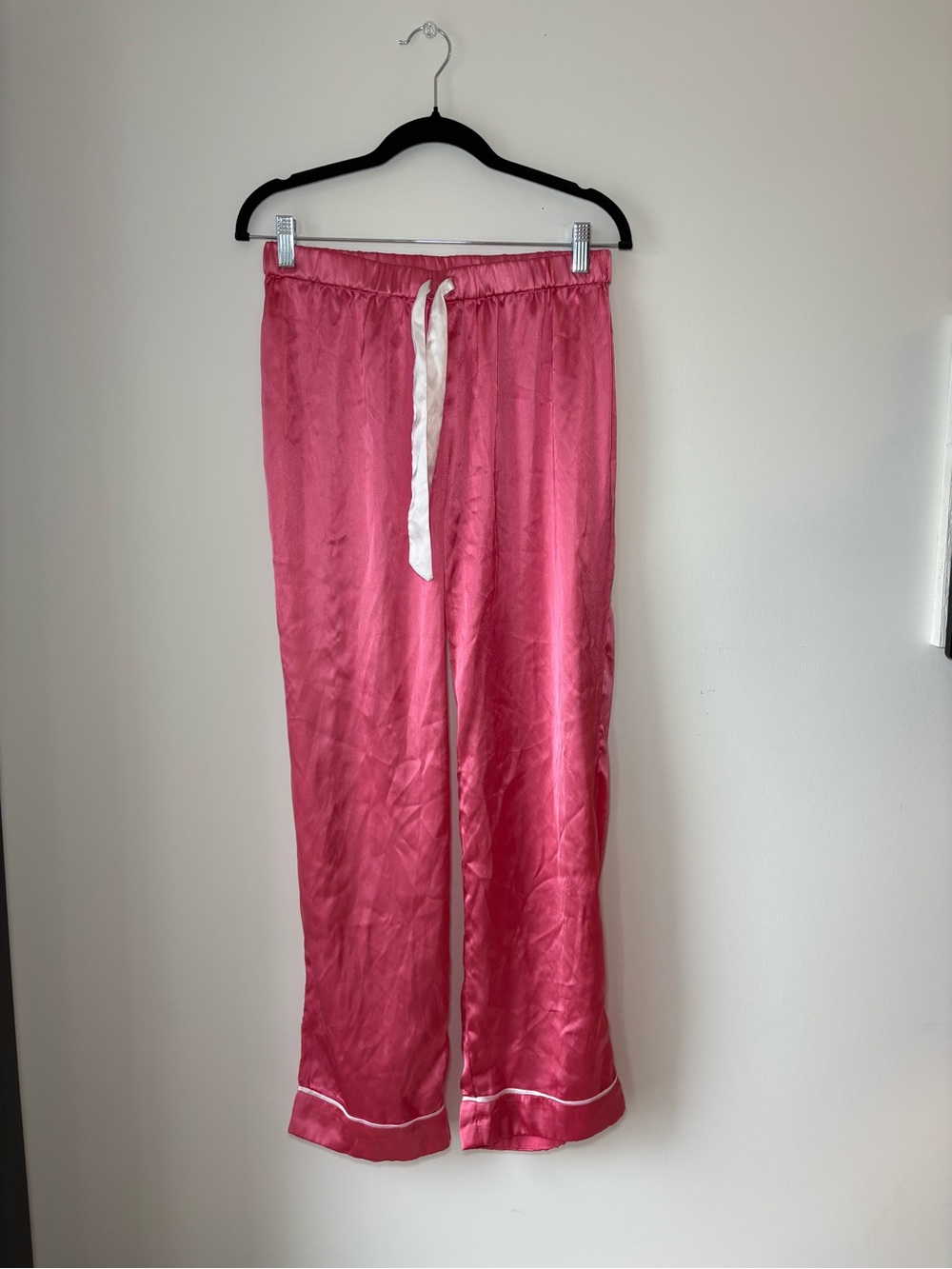 Silky Pink Pajama Pants with White Drawstring